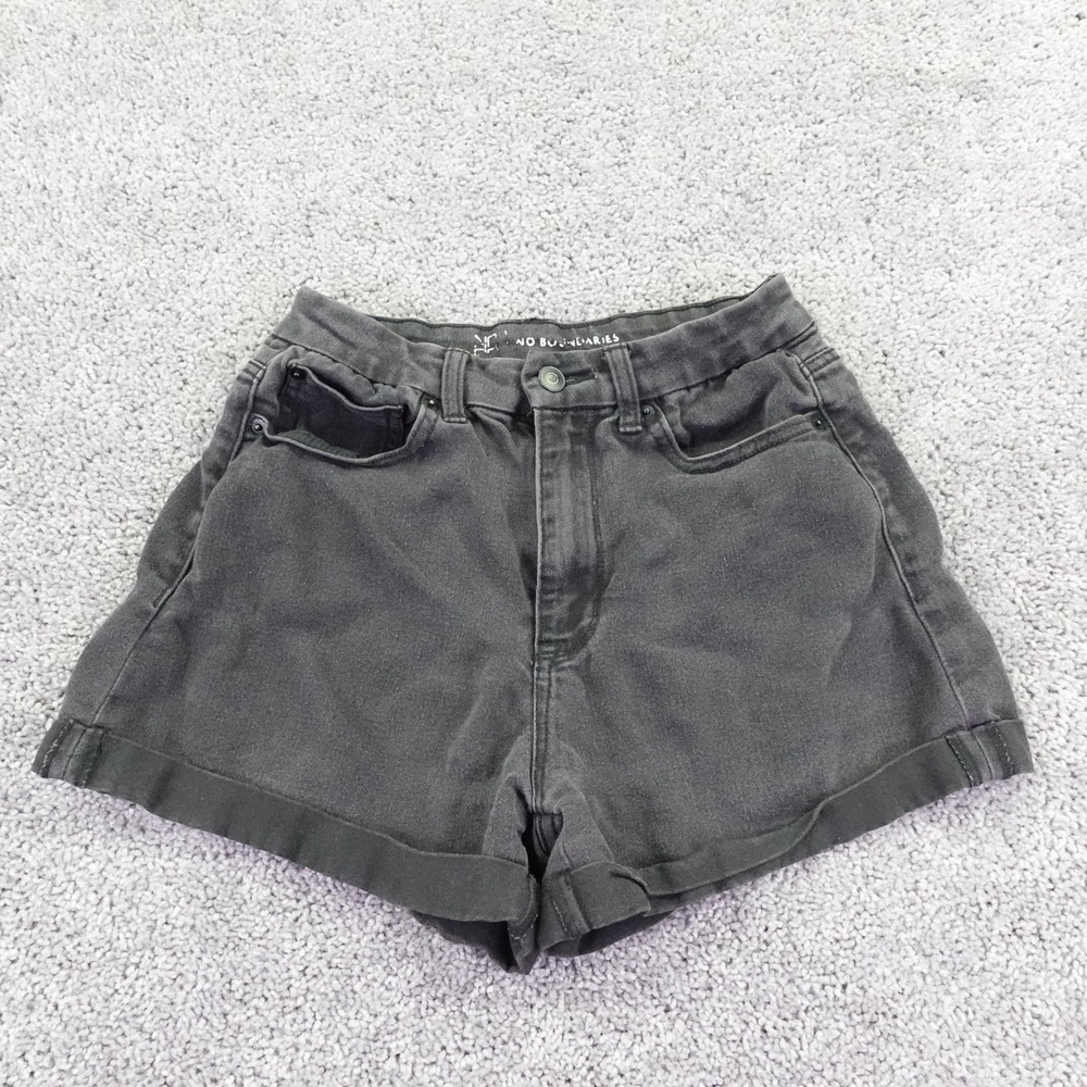 No Boundaries Denim Shorts Womens 9 Black High Rise Cuffed Hem Casual Summer
